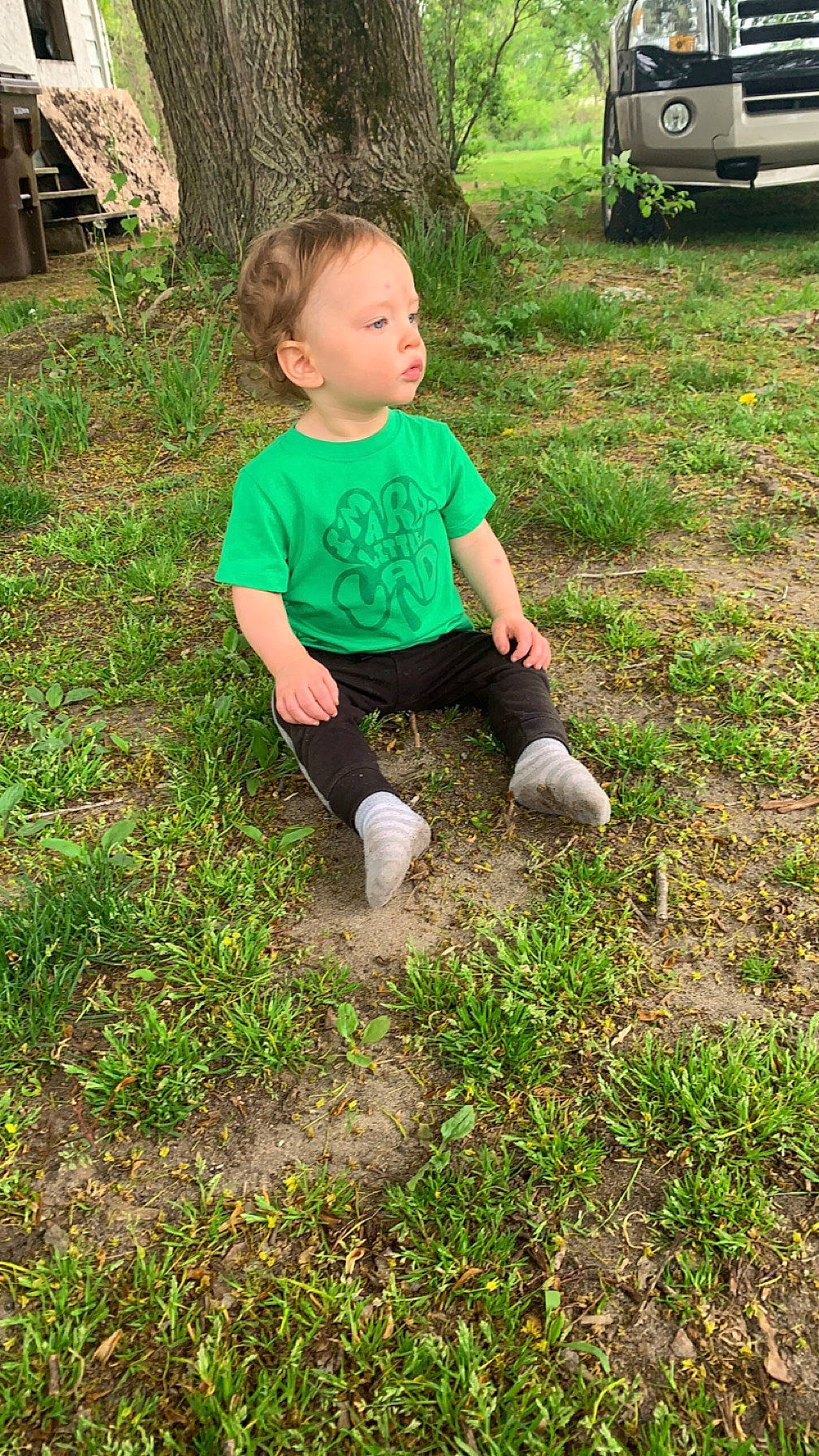 Odin joined the competition — help win amazing prizes! baby_toddler_clothing, child, fun, garden, gardening, grass, grassland, groundcover, lawn, people_in_nature, person, plant, recreation, shrub, soil, t_shirt, tire, toddler, tree, wheel