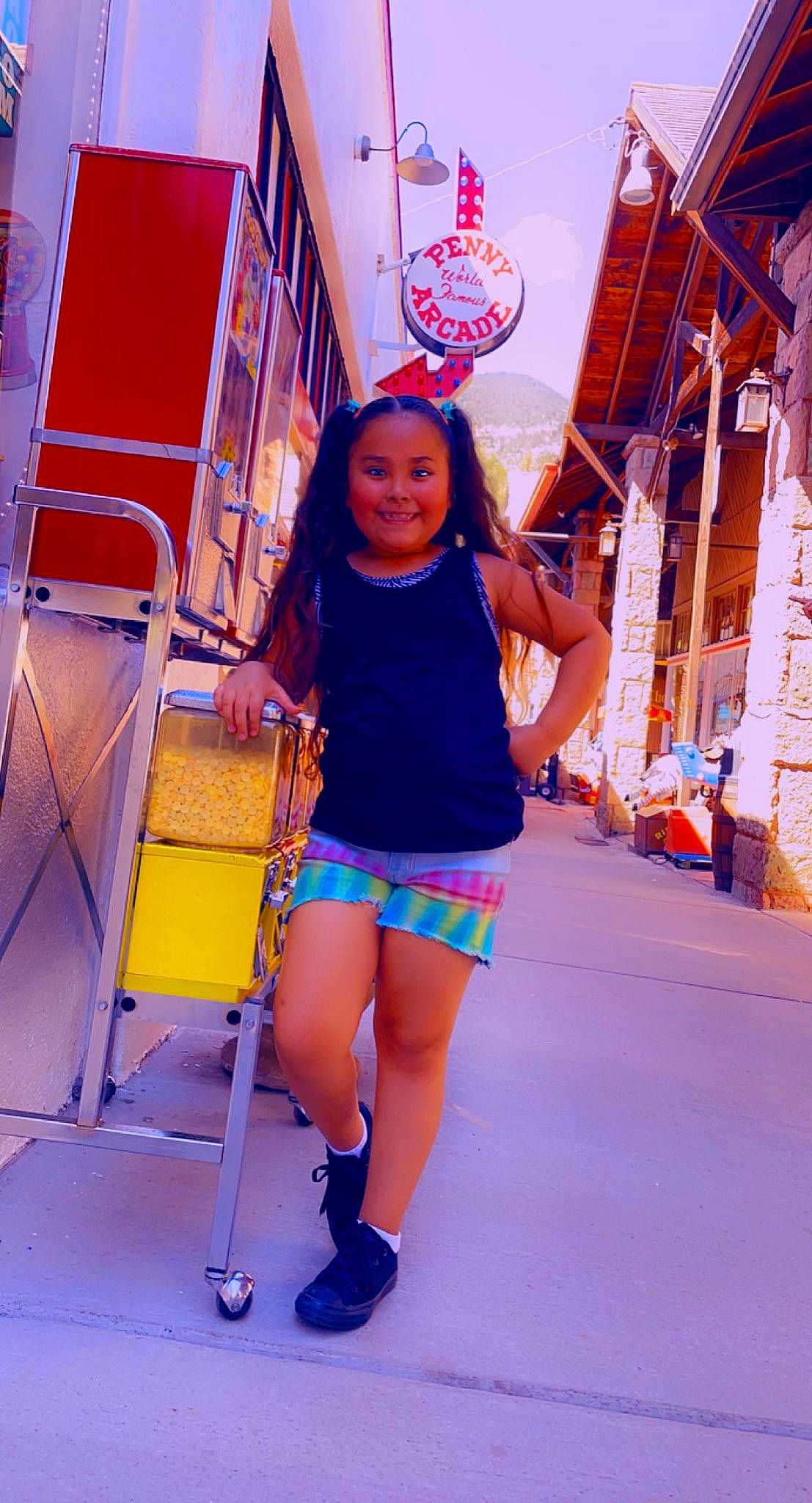 Annaliese joined the competition — help win amazing prizes! blue, city, electric_blue, fashion_design, fun, happy, human_leg, joy, knee, leisure, magenta, person, recreation, shorts, standing, street_fashion, summer, t_shirt, thigh, toddler