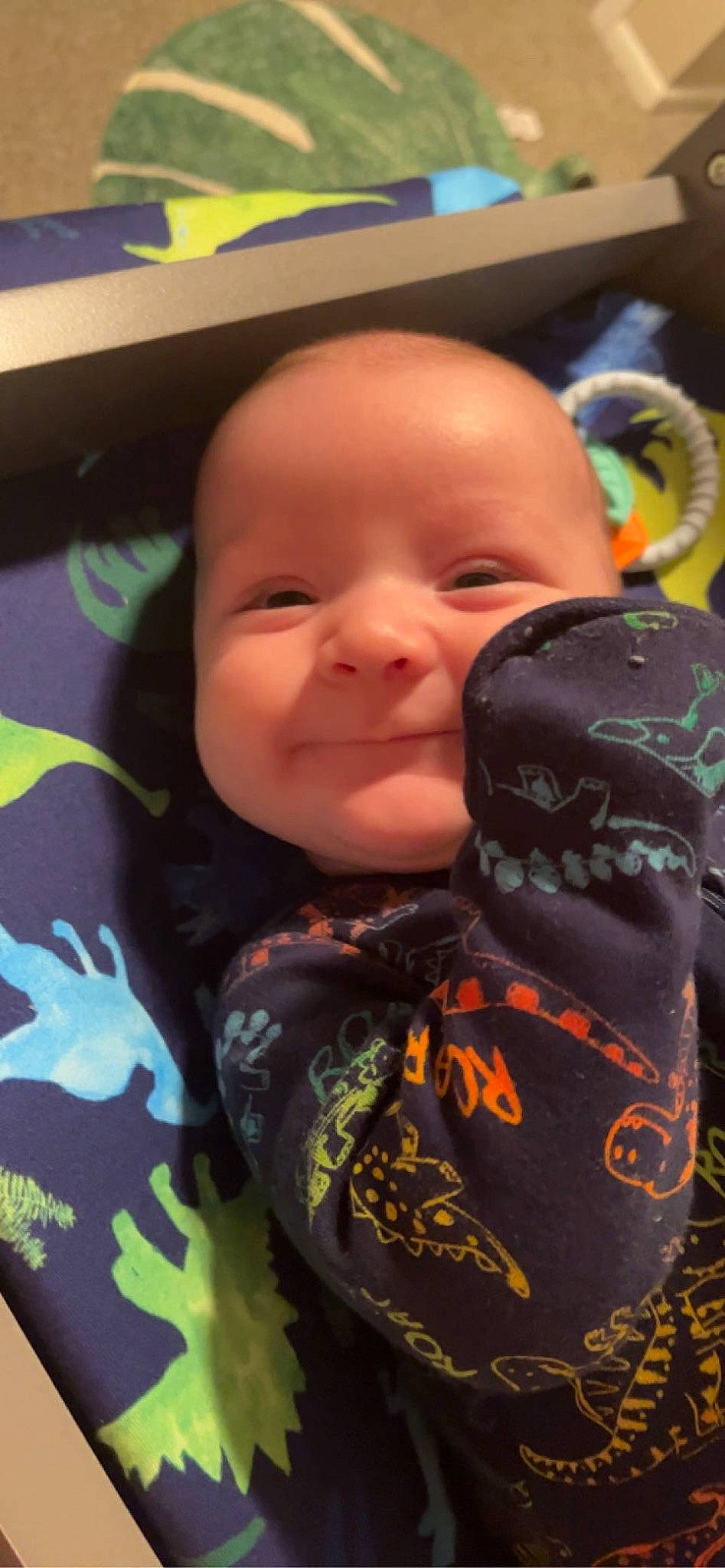 Elliot is registered to the contest to win money with this photo: baby, baby_toddler_clothing, carmine, cheek, child, chin, comfort, cool, forehead, fun, hairstyle, happy, laugh, mouth, neck, pattern, person, personal_protective_equipment, sleeve, smile