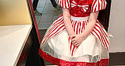 Luna joined the competition — help win amazing prizes! black_chair, chair, child, cute, dress, fashion, floor_tiles, girl, indoor, looking_down, mall, pale_skin, people, red_bow, red_shoes, reflection, seated, short_hair, walking, white_tights