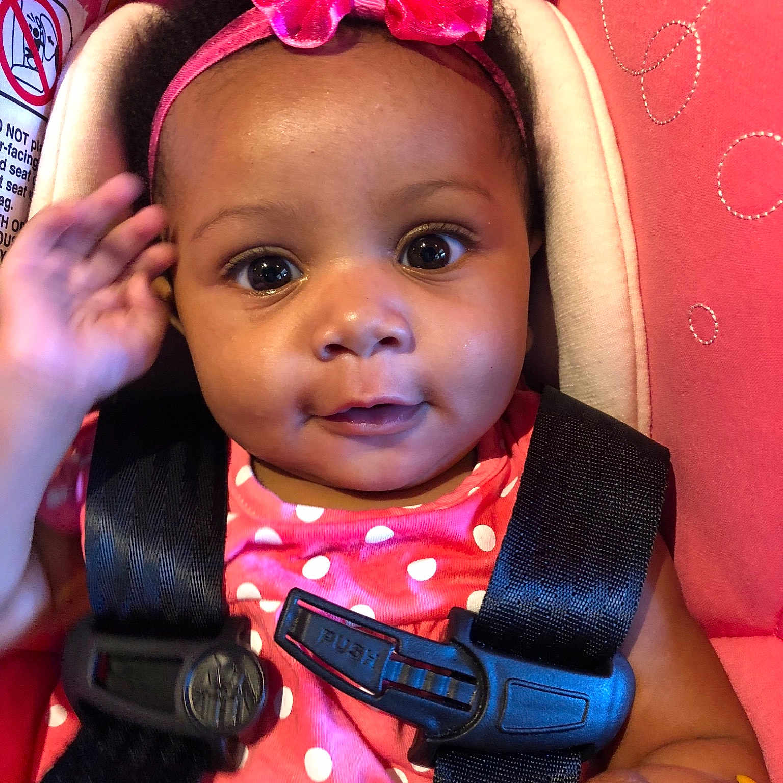 Raina joined the competition — help win amazing prizes! cheek, child, ear, eye, face, forehead, girl, hair_accessory, head, infant, lip, person, pink, product, skin, smile, toddler