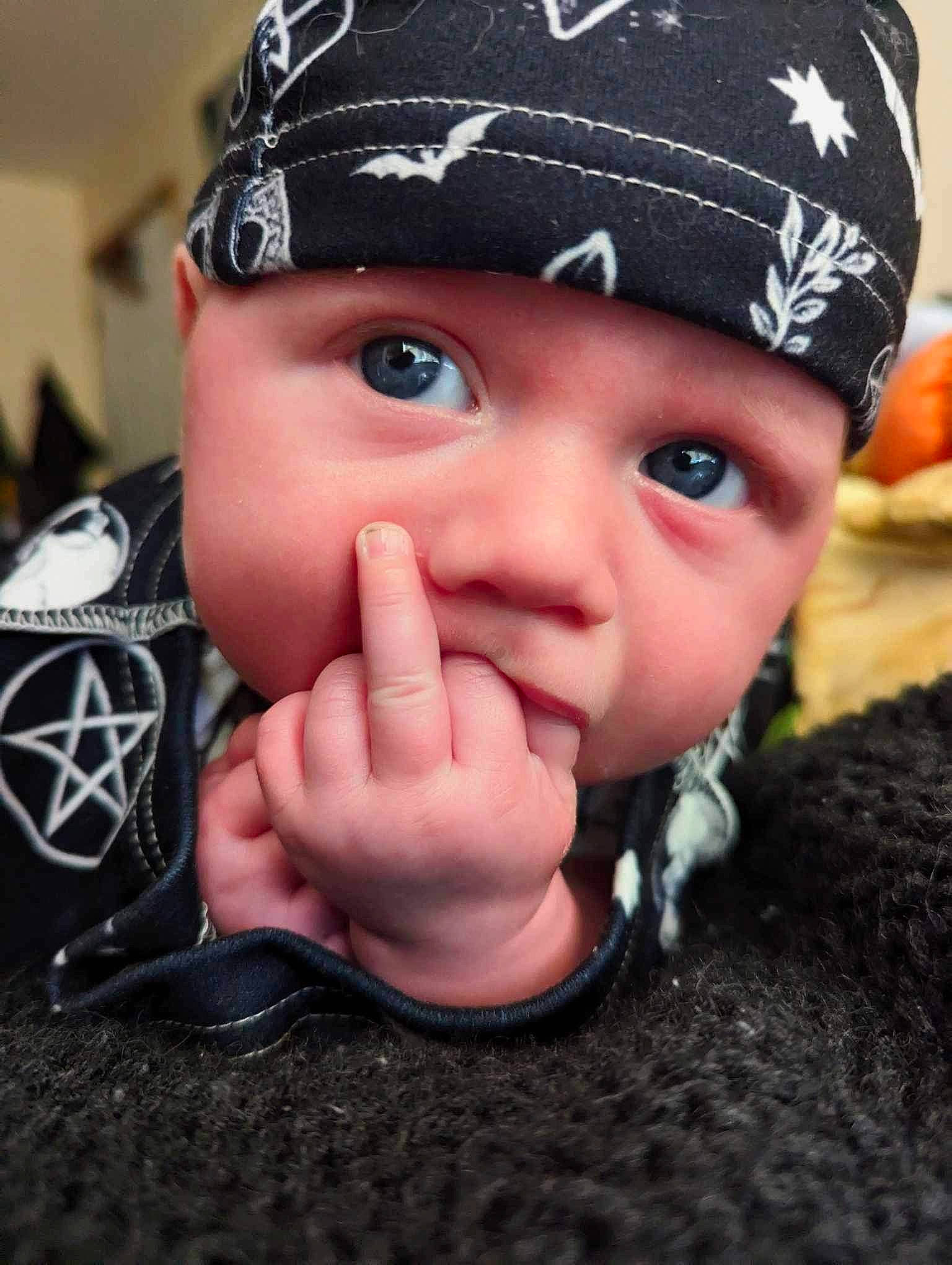 Jordan joined the competition — help win amazing prizes! baby, baby_toddler_clothing, cap, cheek, child, cool, costume_hat, fashion_accessory, finger, flash_photography, fun, gesture, happy, headgear, headwear, knit_cap, lip, nail, person, skin
