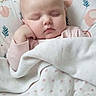 baby, sleeping, blanket, bed, infant, cozy, soft, peaceful, child, resting, cute, indoors, pajamas, face, head, comfort, warm, pattern, pink, white