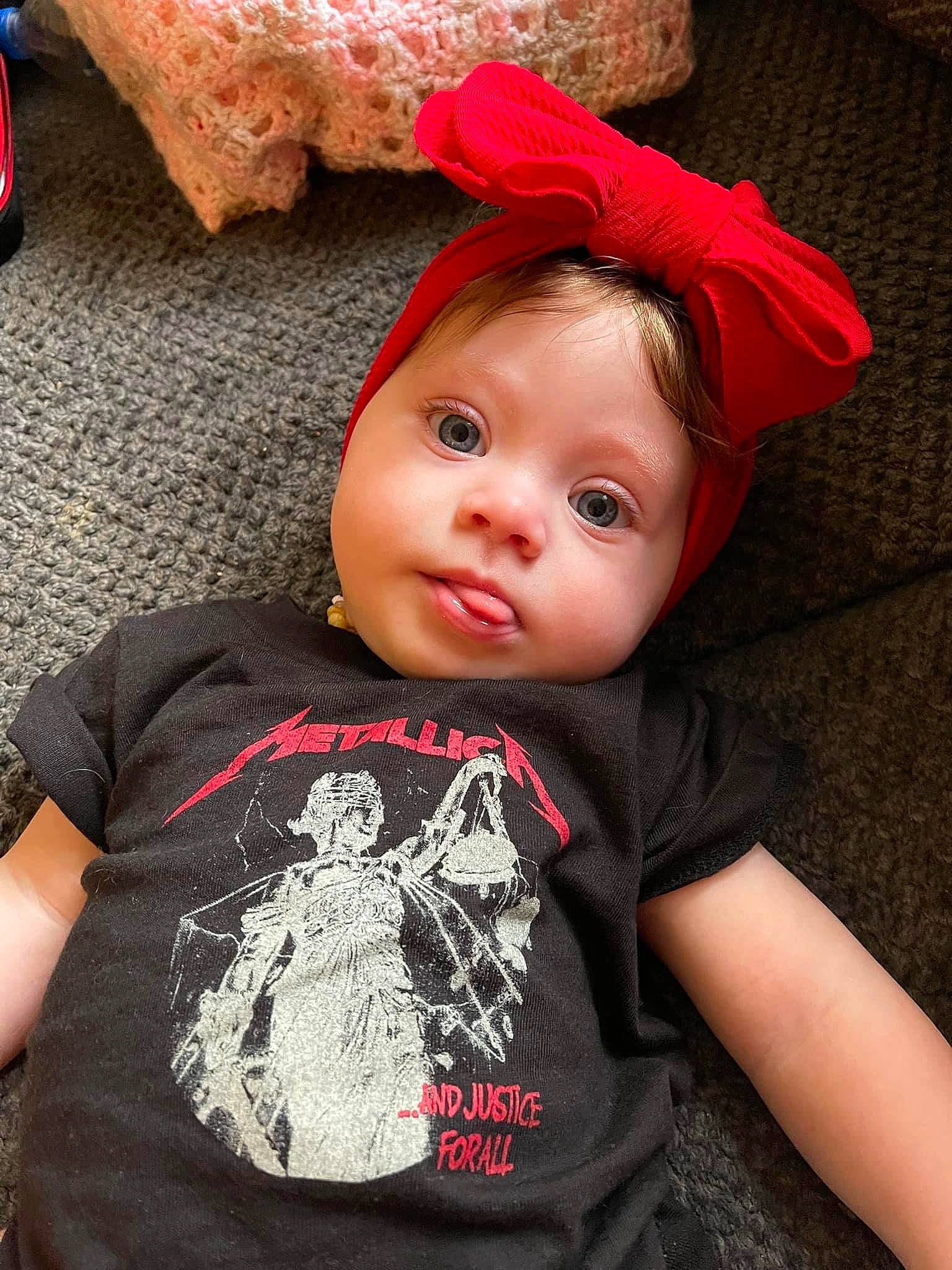 Evyn joined the competition — help win amazing prizes! baby, baby_toddler_clothing, cap, cheek, child, cool, costume_hat, eye, hat, headgear, headwear, lip, mammal, person, pink, red, sleeve, t_shirt, textile, toddler