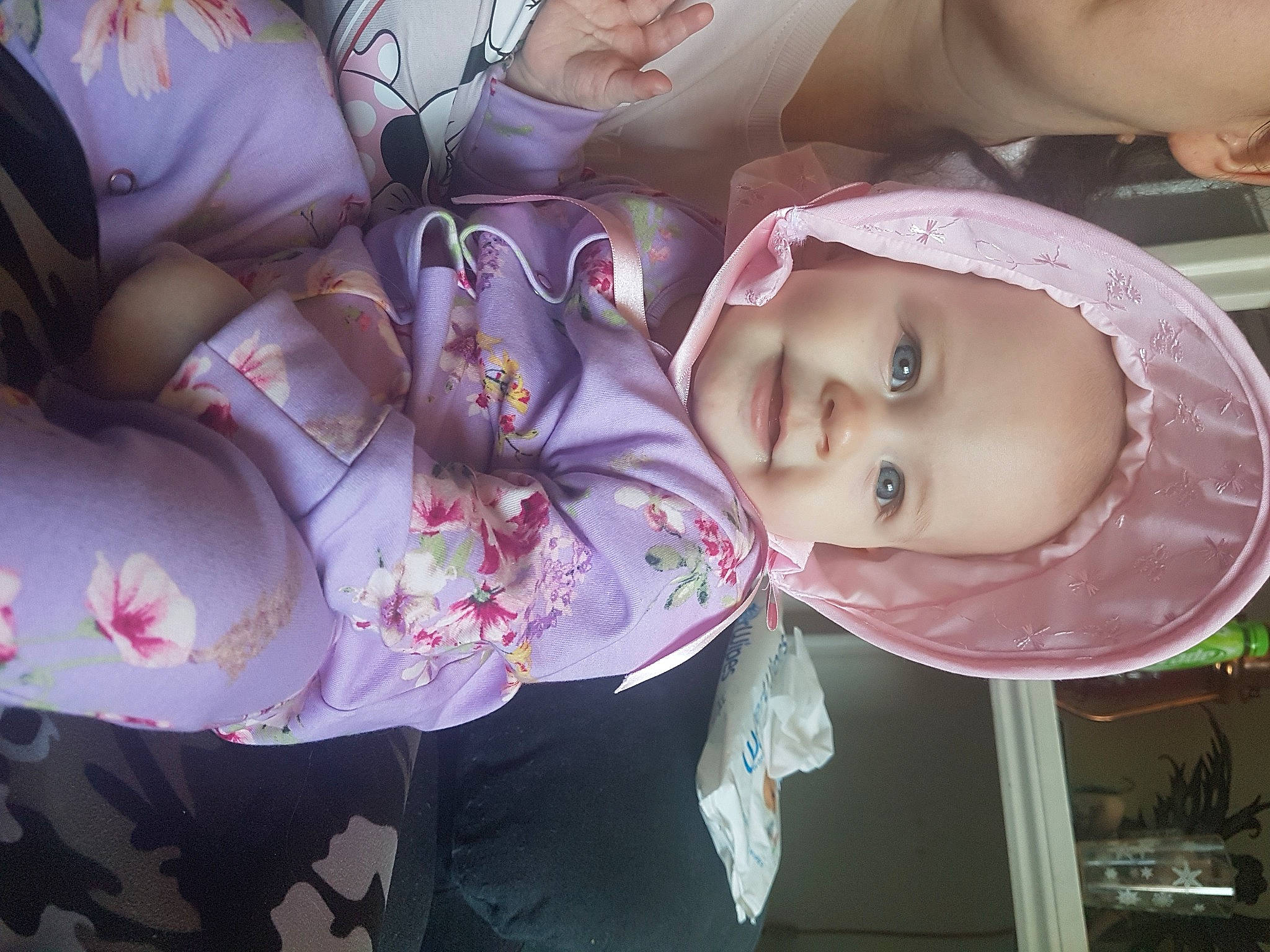 Isabella joined the competition — help win amazing prizes! baby, baby_products, baby_toddler_clothing, cheek, child, cool, eye, eyelash, fun, happy, hat, joy, mouth, nose, person, petal, pink, purple, skin, smile