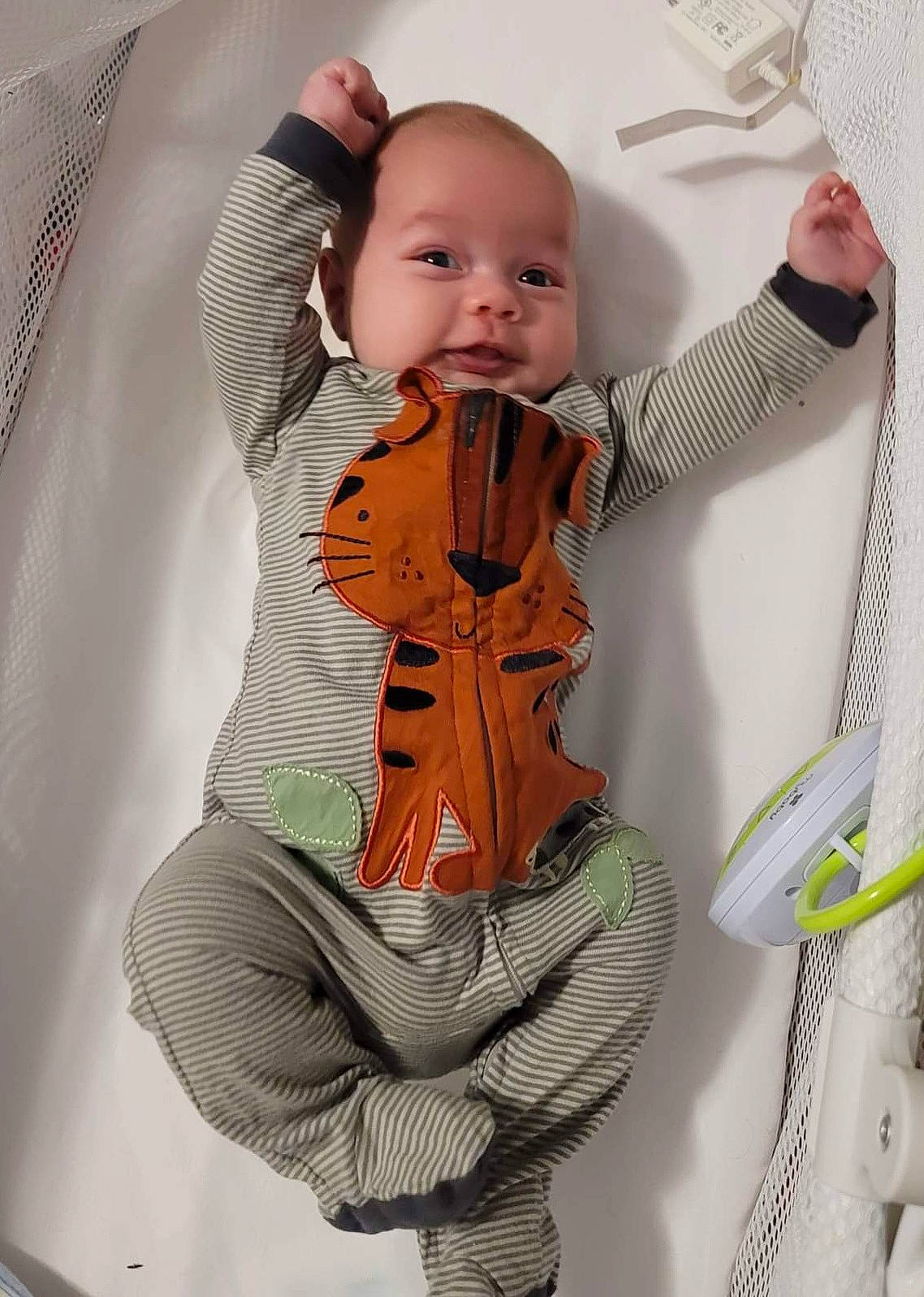 Jayme joined the competition — help win amazing prizes! baby, baby_products, baby_toddler_clothing, chair, child, collar, comfort, costume, happy, linens, outerwear, pattern, person, personal_protective_equipment, shoulder, sitting, sleeve, smile, t_shirt, textile