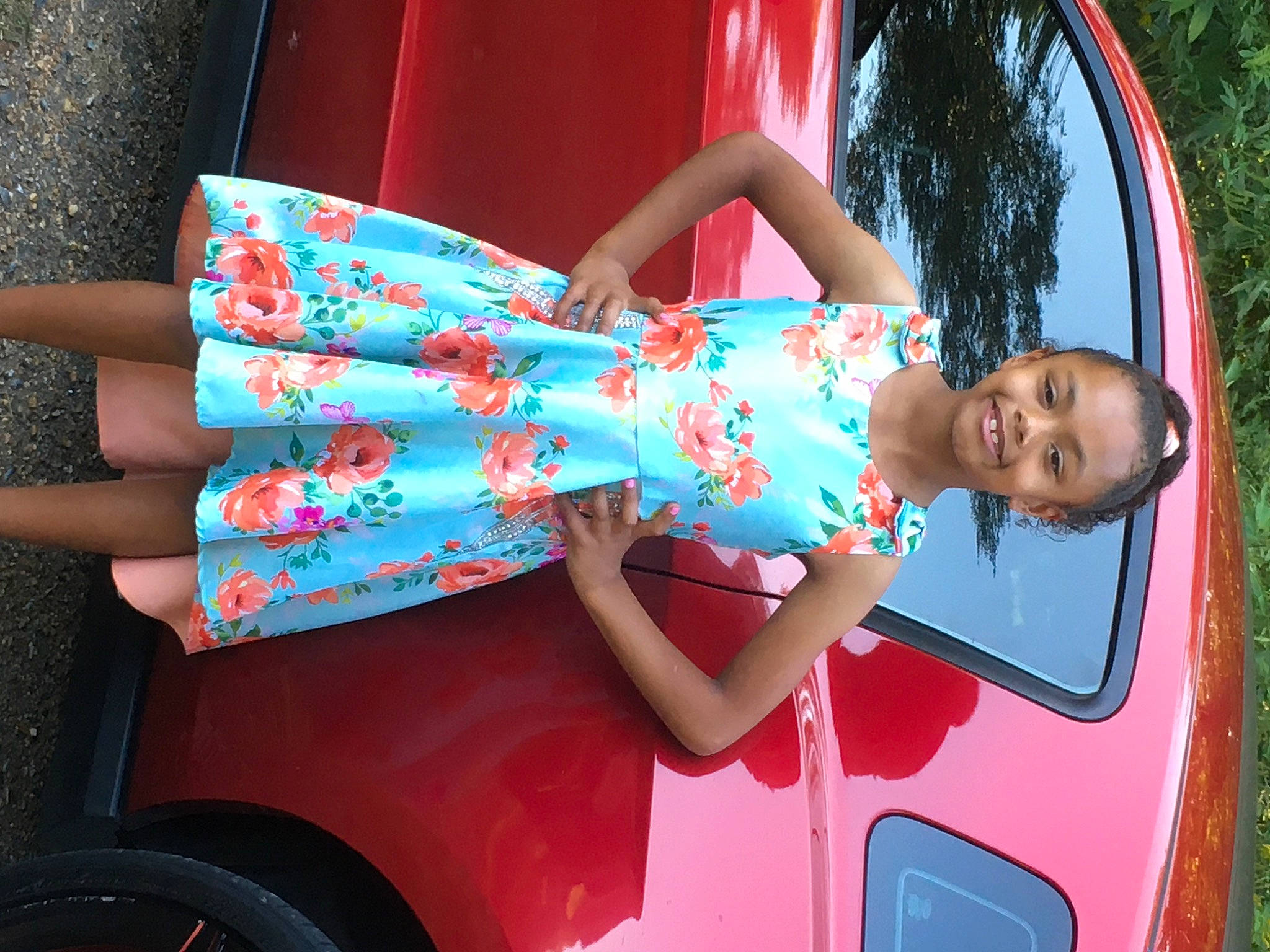 Anna joined the competition — help win amazing prizes! arm, automotive_design, automotive_exterior, automotive_lighting, bumper, car, dress, fun, hairstyle, hand, joy, leg, leisure, magenta, motor_vehicle, person, pink, red, thigh, tire