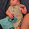 Jackson joined the competition — help win amazing prizes! baby, infant, child, blanket, blue, checkered_clothing, teething_toy, hand, foot, leg, skin, lying_down, pattern, fabric, cute, newborn, resting, soft_toy, human, indoors