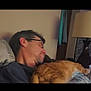 Limp Bizkit joined the competition — help win amazing prizes! blanket, cat, couch, cozy, domestic_animal, fur, furniture, glasses, home, indoor, lamp, mammal, man, orange_cat, pet, portrait, relaxed, resting, side_view, sleeping