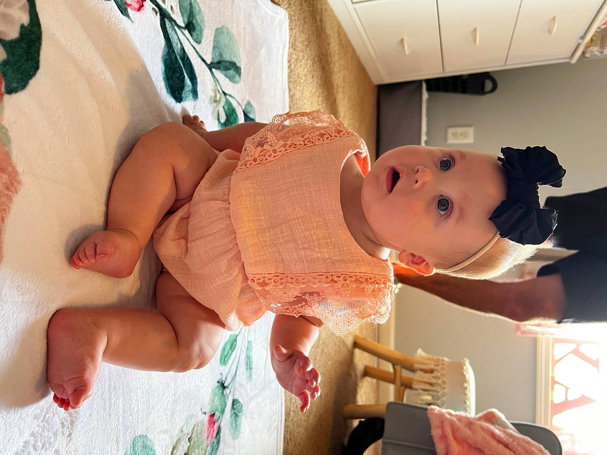 Kambrie is registered to the contest to win money with this photo: abdomen, baby, child, comfort, foot, happy, hat, human_leg, mouth, peach, person, room, skin, smile, stomach, stuffed_toy, surprise, teddy_bear, thigh, toddler