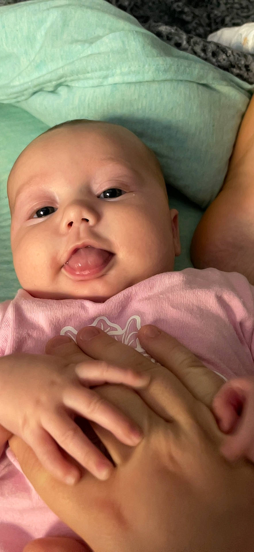 Karsyn joined the competition — help win amazing prizes! baby, baby_toddler_clothing, cheek, chin, comfort, eye, eyebrow, face, finger, gesture, happy, iris, lip, mouth, nose, person, pink, skin, smile, thumb