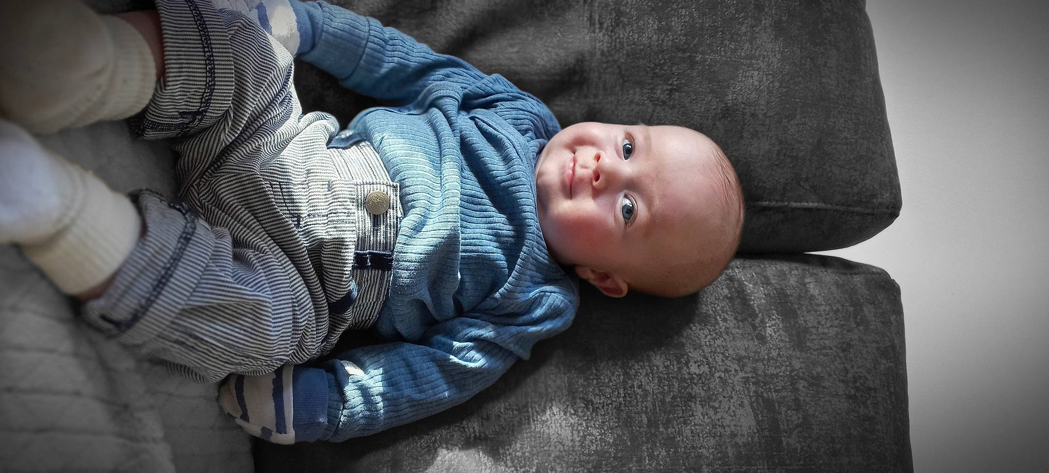 Mahé participe au concours pour gagner de l'argent avec cette photo : baby, baby_toddler_clothing, cheek, child, comfort, cool, flash_photography, fur, grass, grey, linens, nose, person, portrait_photography, sitting, sleeve, smile, toddler, tree, winter