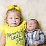 Gracee joined the competition — help win amazing prizes! baby, bow, child, cute, family, fluffy_rug, happy, indoor, infant, laying_down, people, plaid_shirt, portrait, sibling, sleeping, smiling, suspenders, toddler, yellow_shirt, young