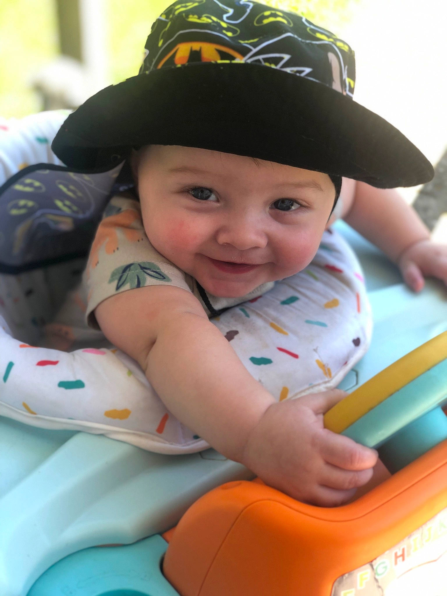 Brantley joined the competition — help win amazing prizes! baby, baby_playing_with_toys, baby_products, baby_toddler_clothing, beauty, cap, child, costume_hat, fedora, fun, happy, hat, headwear, joy, leisure, person, recreation, riding_toy, smile, steering_wheel