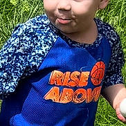 Colt joined the competition — help win amazing prizes! child, toddler, boy, grass, outdoor, blue_shirt, basketball, short_hair, expression, pout, sunlight, nature, casual_clothing, summer, playful, young, portrait, person, daylight, greenery