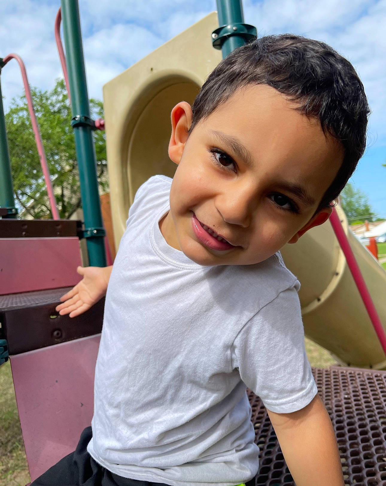 Nael joined the competition — help win amazing prizes! child, chin, city, family_car, fun, gesture, grass, happy, joy, laugh, leisure, outdoor_play_equipment, person, play, playground, recreation, sky, smile, t_shirt, toddler