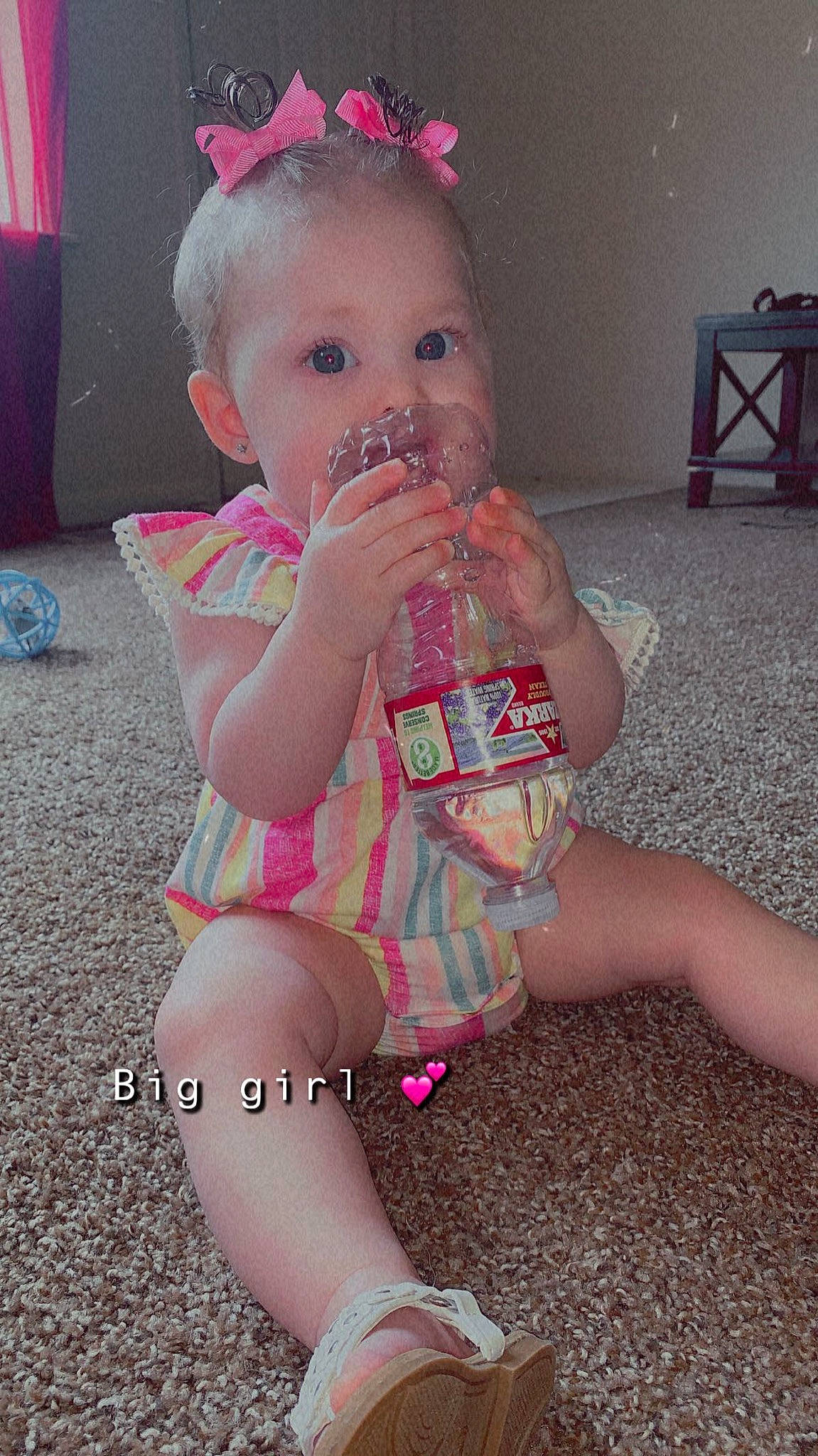 Finley joined the competition — help win amazing prizes! baby, baby_toddler_clothing, cheek, child, dress, face, finger, hairstyle, happy, head, human_body, iris, leg, lip, mouth, nose, organ, person, pink, skin