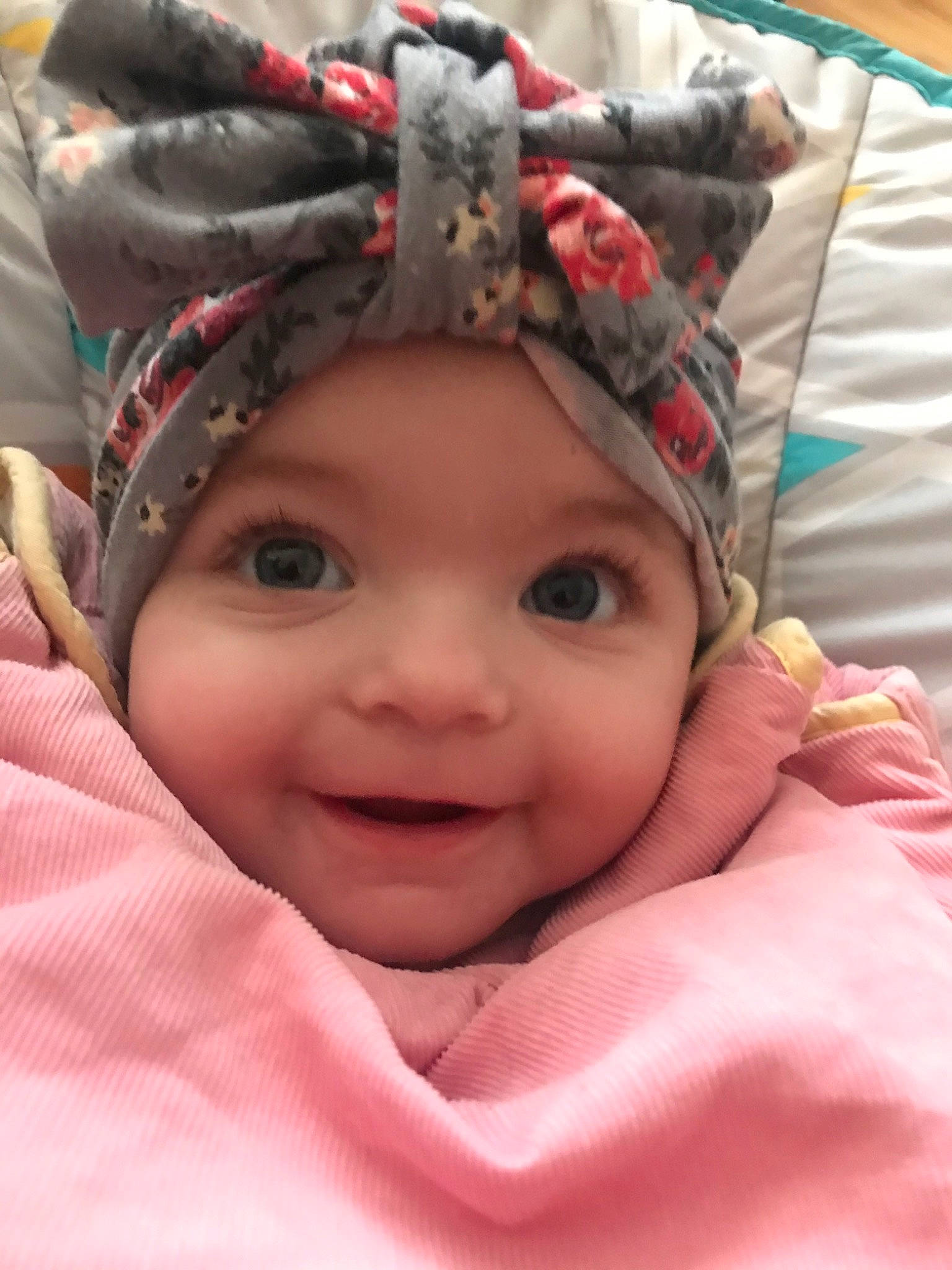 Maryjane joined the competition — help win amazing prizes! baby, cheek, child, close_up, eye, face, facial_expression, forehead, head, headgear, lip, mouth, nose, person, skin, smile, toddler