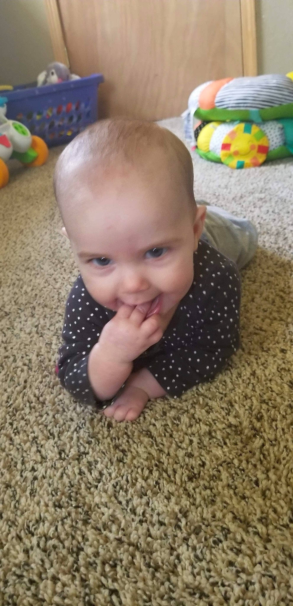 Hazel Grace joined the competition — help win amazing prizes! baby, cheek, child, crawling, face, head, person, play, sitting, skin, smile, toddler, tummy_time