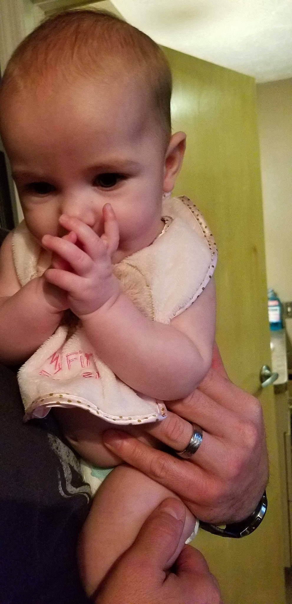 Hazel joined the competition — help win amazing prizes! baby, cheek, child, ear, face, facial_expression, finger, gesture, hand, head, leg, lip, mouth, muscle, nose, person, sitting, skin, smile, thumb