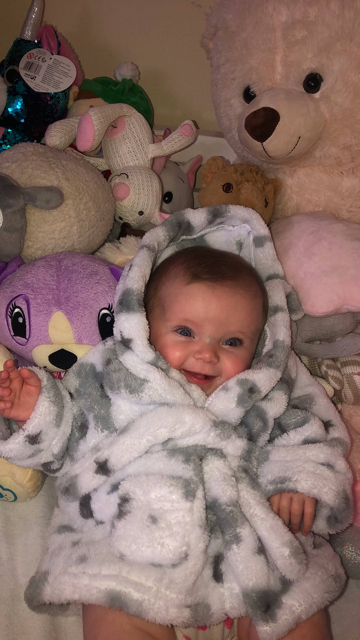 Iyla is registered to the contest to win money with this photo: baby, baby_products, cheek, child, head, person, pink, plush, product, skin, stuffed_toy, teddy_bear, toddler, toy