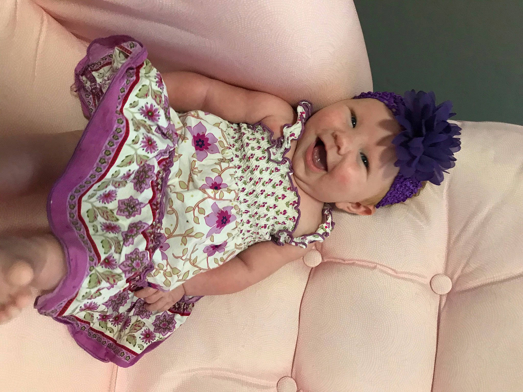 Addalyn joined the competition — help win amazing prizes! baby, baby_toddler_clothing, beauty, child, crochet, design, hand, happy, joint, leg, muscle, pattern, person, photo_shoot, pink, purple, skin, sleep, textile, thigh