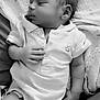 baby, sleeping, onesie, infant, blanket, peaceful, cute, newborn, soft, portrait, clothing, hand, face, head, resting, monochrome, comfort, child, toddler, lying_down