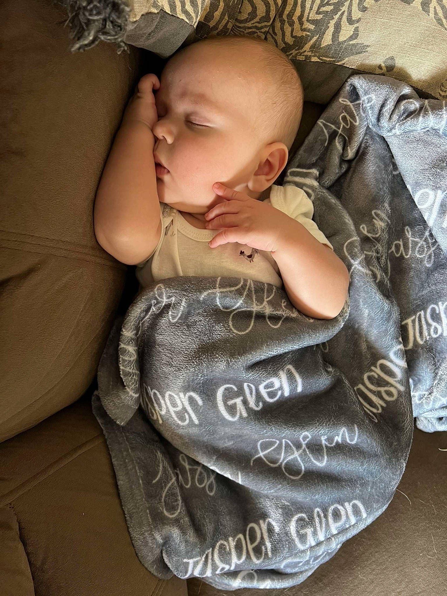 Jasper joined the competition — help win amazing prizes! abdomen, arm, baby, baby_products, baby_sleeping, baby_toddler_clothing, chest, child, comfort, eyelash, fashion_accessory, flash_photography, grey, jewellery, linens, neck, person, sitting, sleeve, textile