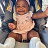 baby, child, smiling, pink_outfit, headband, car_seat, white_socks, cute, happy, infant, portrait, indoors, seatbelt, toddler, clothing, girl, person, face, skin, baby_girl