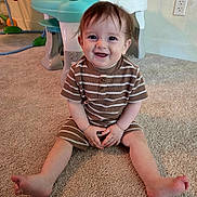 Waylan is registered to the contest to win money with this photo: baby, child, smiling, striped_clothing, carpet, indoor, toy, playroom, sitting, cute, happy, person, infant, furniture, floor, face, hands, legs, foot, home