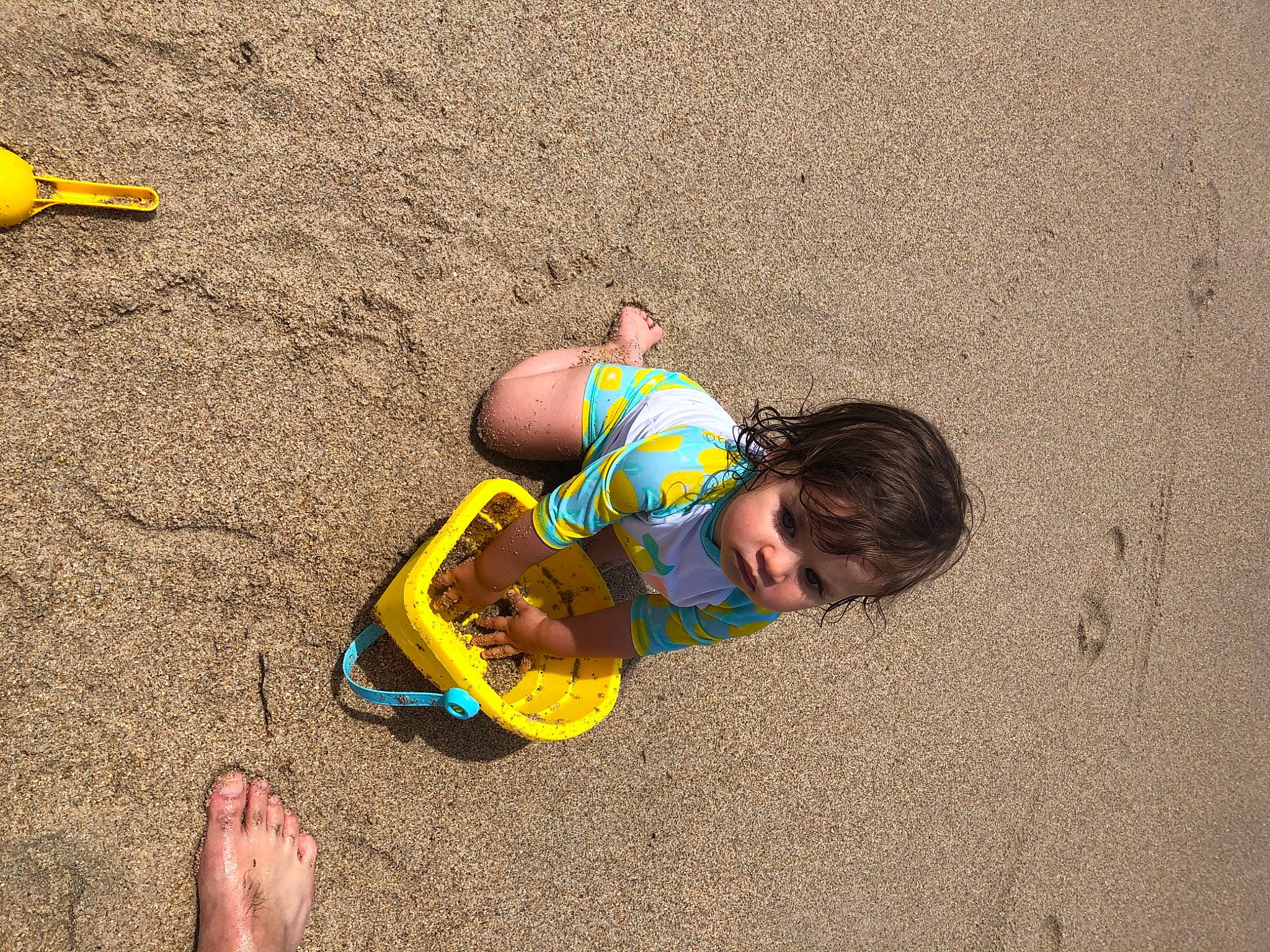 Sirine participe au concours pour gagner de l'argent avec cette photo : art, asphalt, beach, body_of_water, foot, fun, grass, happy, landscape, leisure, people_in_nature, person, recreation, road_surface, sand, shadow, sidewalk, sitting, soil, toddler