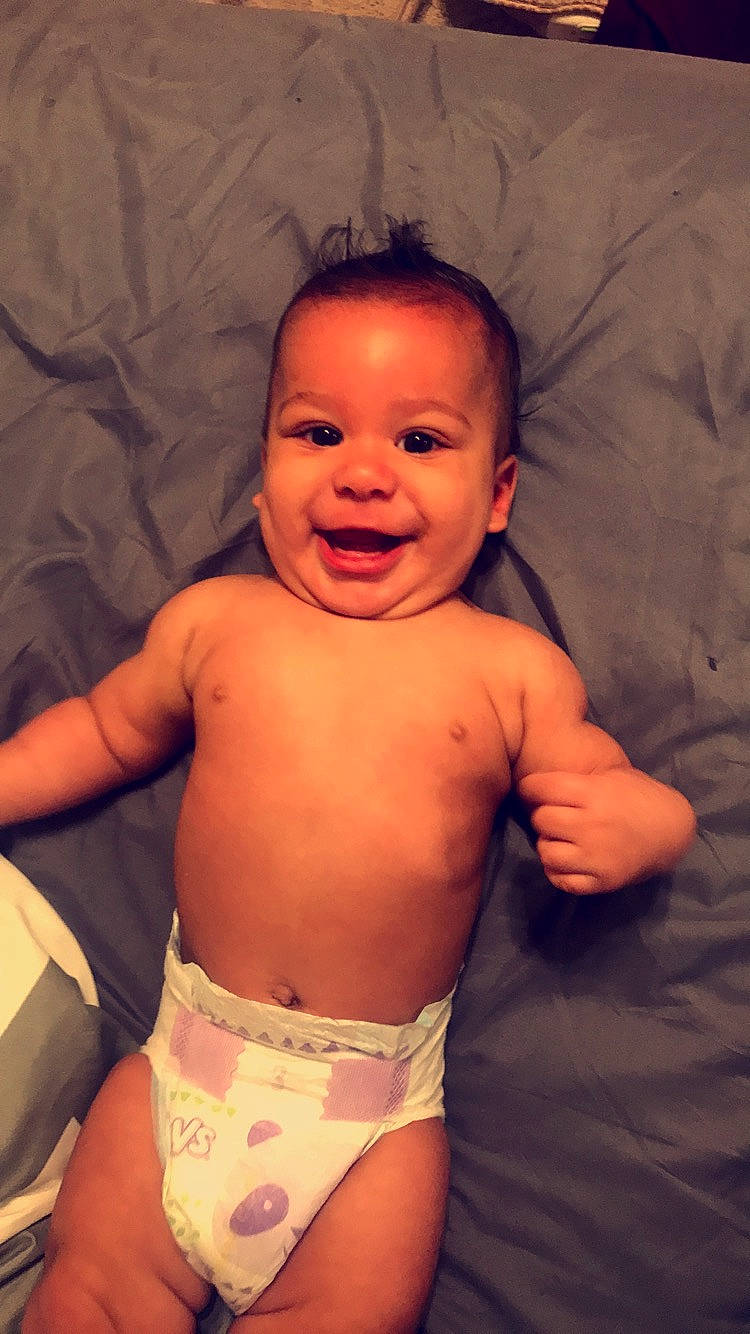 Kyrin joined the competition — help win amazing prizes! abdomen, arm, baby, barechested, cheek, chest, child, diaper, head, joy, mouth, muscle, person, skin, smile, stomach, thumb, toddler, trunk