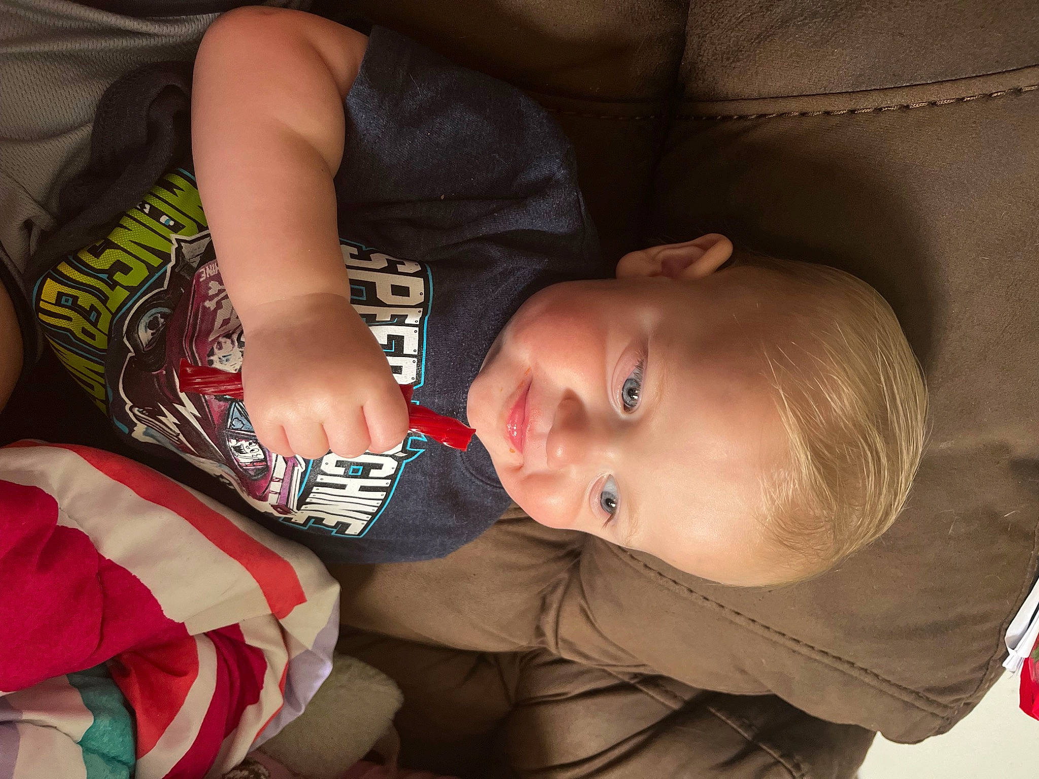 Ashton joined the competition — help win amazing prizes! baby, baby_products, baby_toddler_clothing, carmine, cheek, child, comfort, elbow, finger, fun, hairstyle, happy, human_body, lap, mouth, nose, person, sitting, sleeve, smile