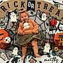 baby, child, halloween, costume, ghost, pumpkin, skull, cobweb, decorations, smile, months, orange, black, headband, skirt, cute, holiday, celebration, lying_down, infant