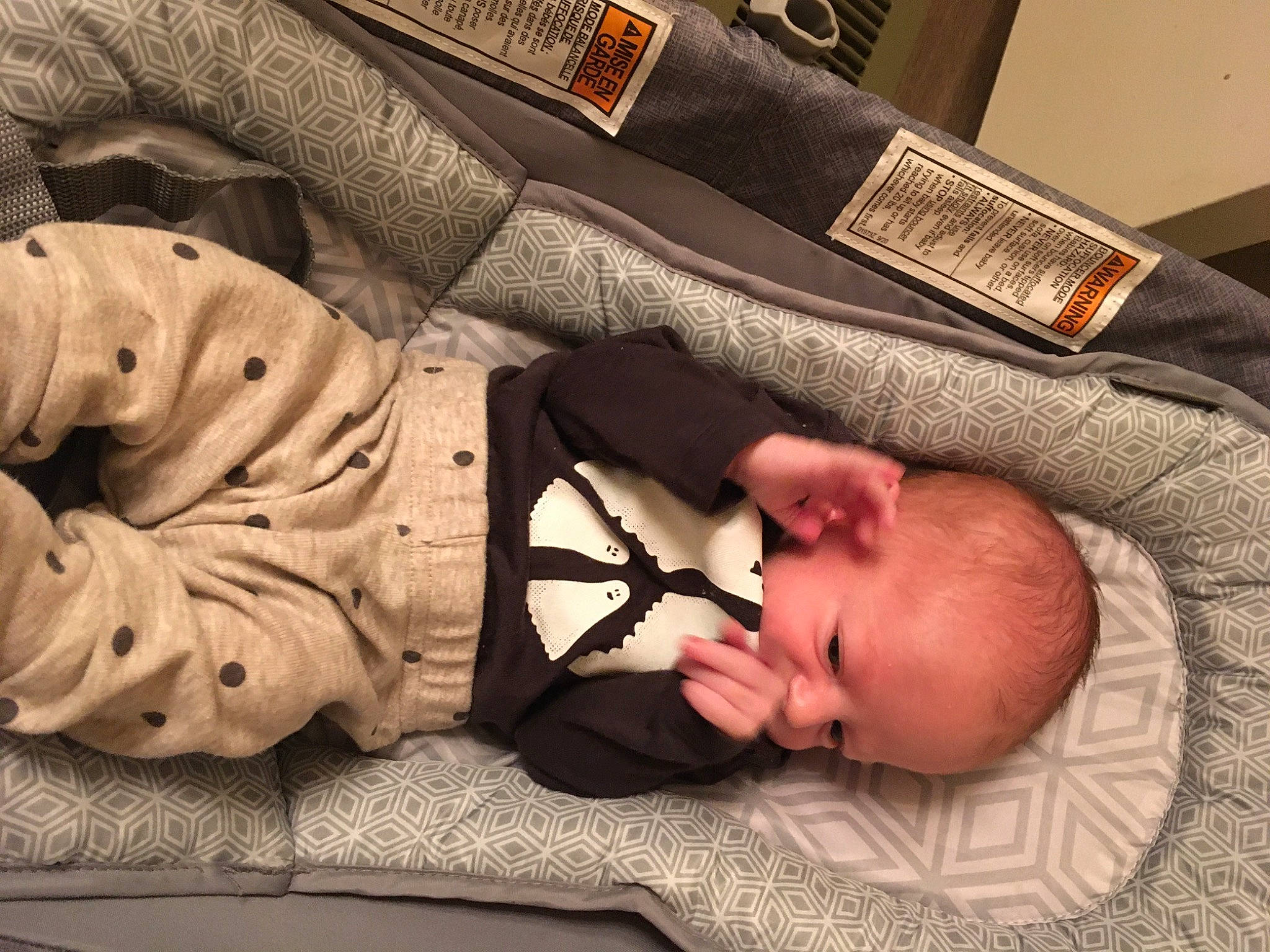 Grayson joined the competition — help win amazing prizes! baby, baby_products, baby_toddler_clothing, bedtime, brown, carmine, child, comfort, fashion_accessory, finger, flesh, linens, nap, pattern, person, room, skin, sleep, textile, toddler