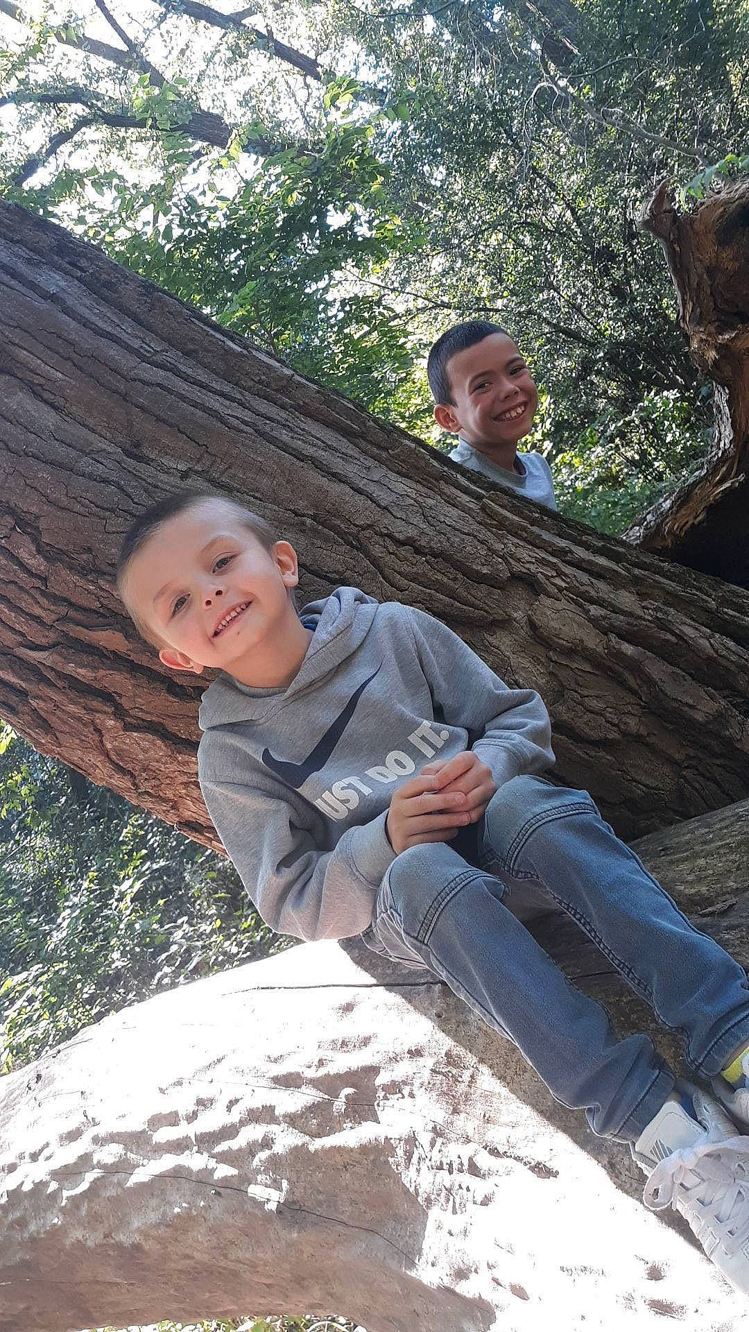 Zayden Martin joined the competition — help win amazing prizes! bedrock, denim, fun, grass, happy, jeans, joy, landscape, leaf, leg, leisure, people_in_nature, person, recreation, sitting, smile, soil, t_shirt, toddler, tree