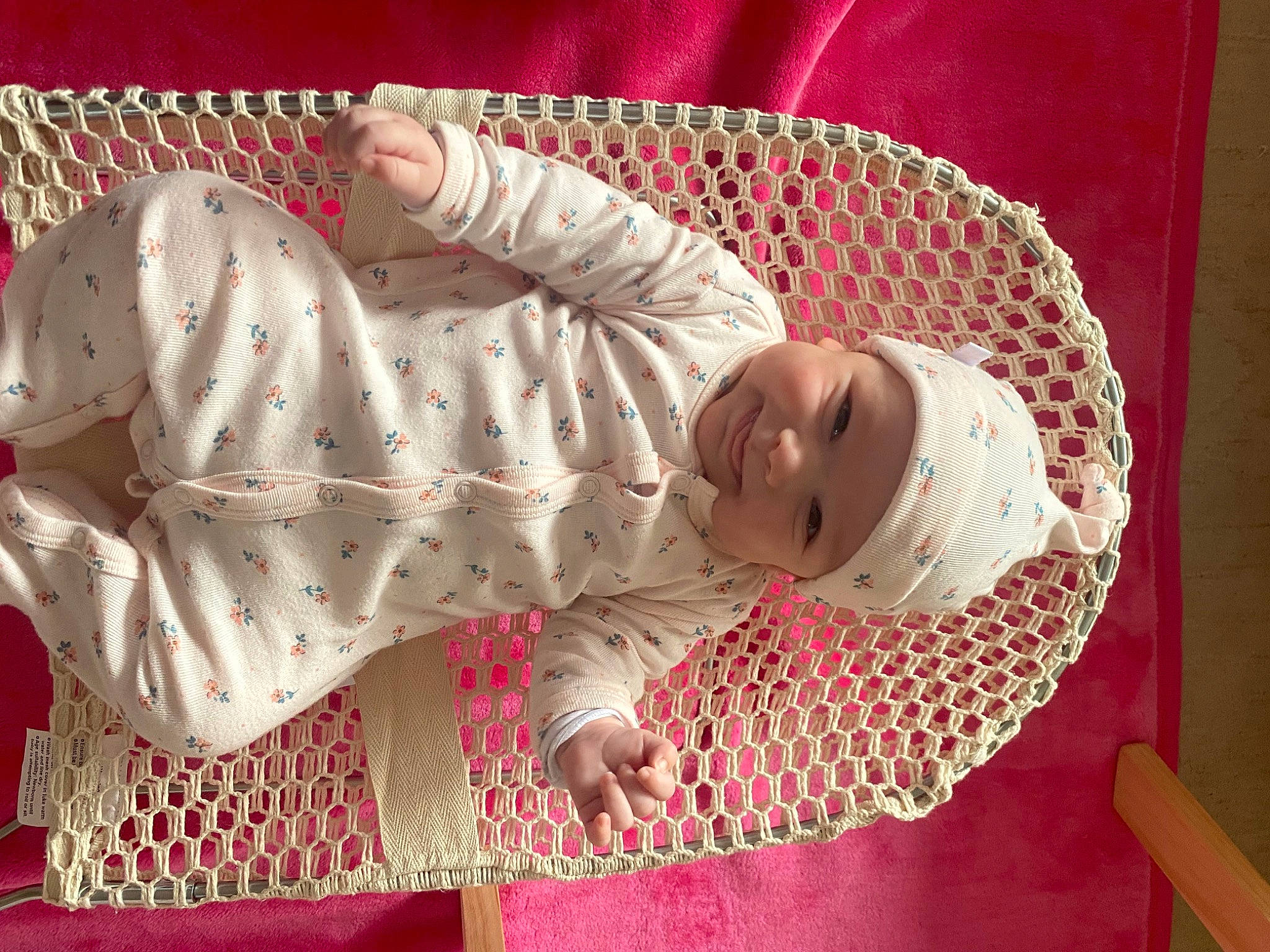 Alessandra joined the competition — help win amazing prizes! baby, baby_products, baby_safety, baby_toddler_clothing, bedding, child, comfort, facial_expression, happy, headwear, linens, magenta, pattern, person, pink, red, room, skin, sleeve, smile