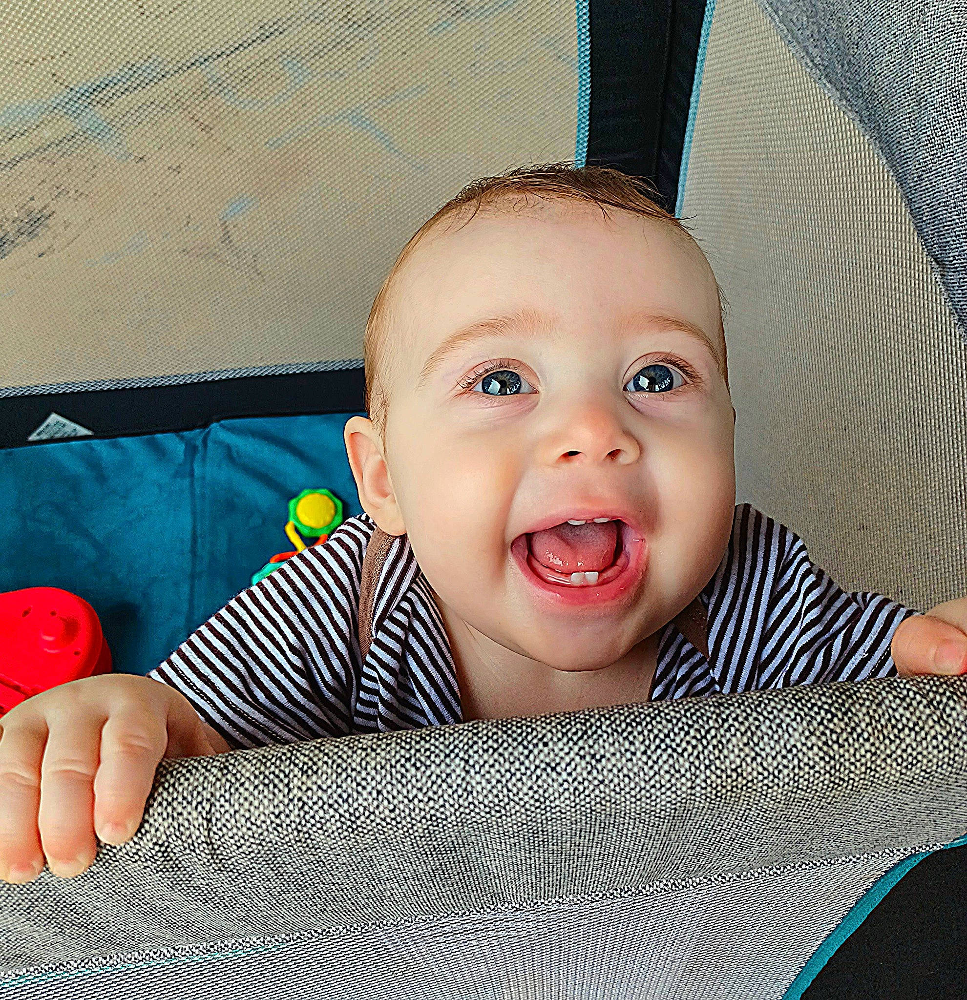 Jensen joined the competition — help win amazing prizes! baby, baby_toddler_clothing, cheek, chin, eye, eyebrow, face, facial_expression, hairstyle, happy, head, iris, mouth, nose, organ, person, product, skin, sleeve, smile