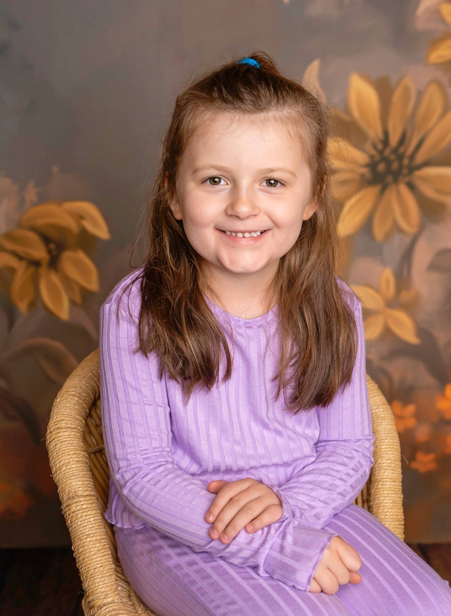 Lillian is registered to the contest to win money with this photo: beauty, brown_hair, cheek, child, dress, flash_photography, fun, hairstyle, happy, iris, joy, long_hair, person, pink, plant, purple, skin, sleeve, smile, standing