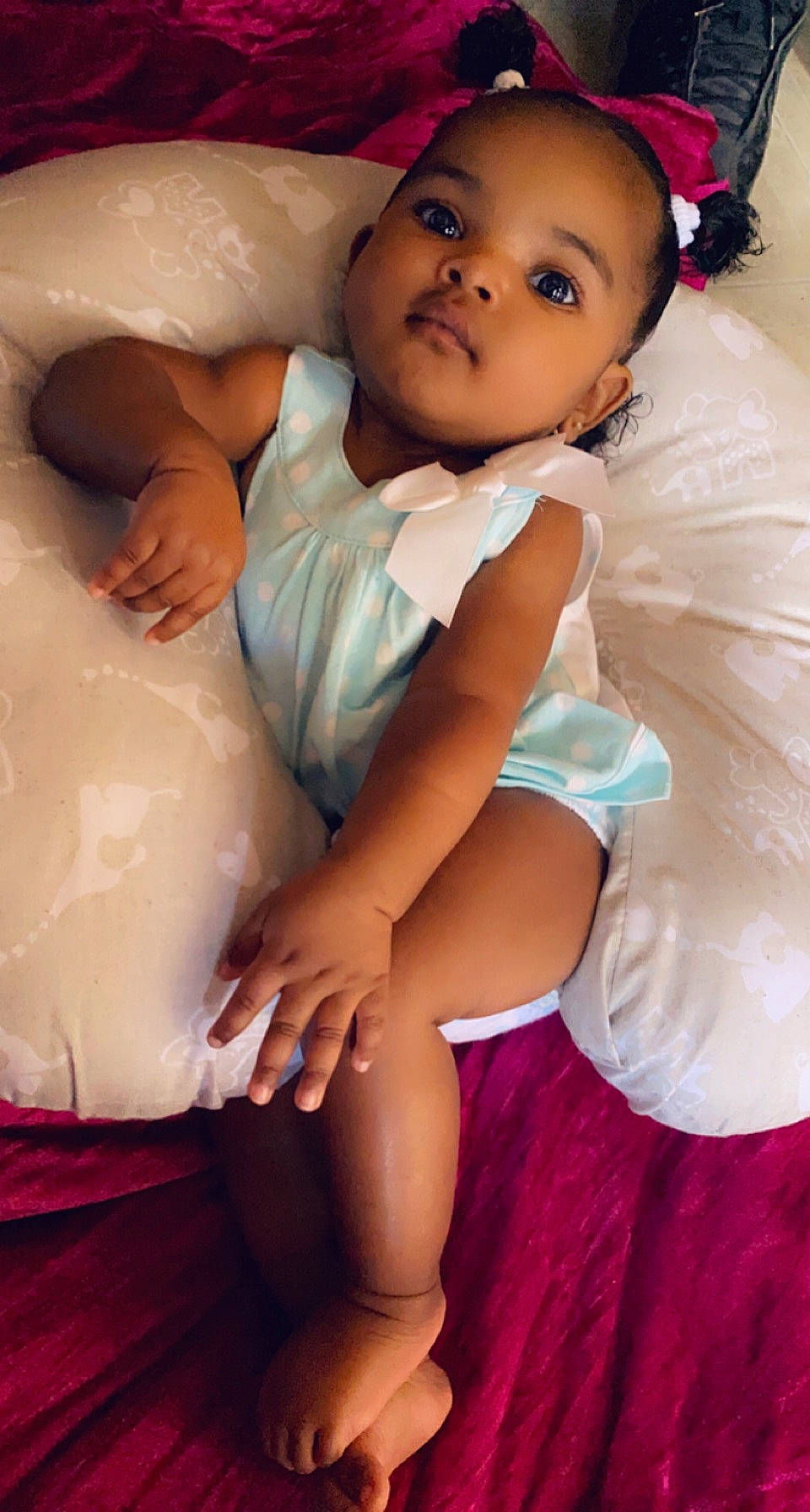 Justyce is registered to the contest to win money with this photo: baby, baby_toddler_clothing, beauty, child, comfort, eye, facial_expression, finger, flash_photography, fun, gesture, happy, mouth, muscle, person, pink, skin, thigh, thumb, toddler