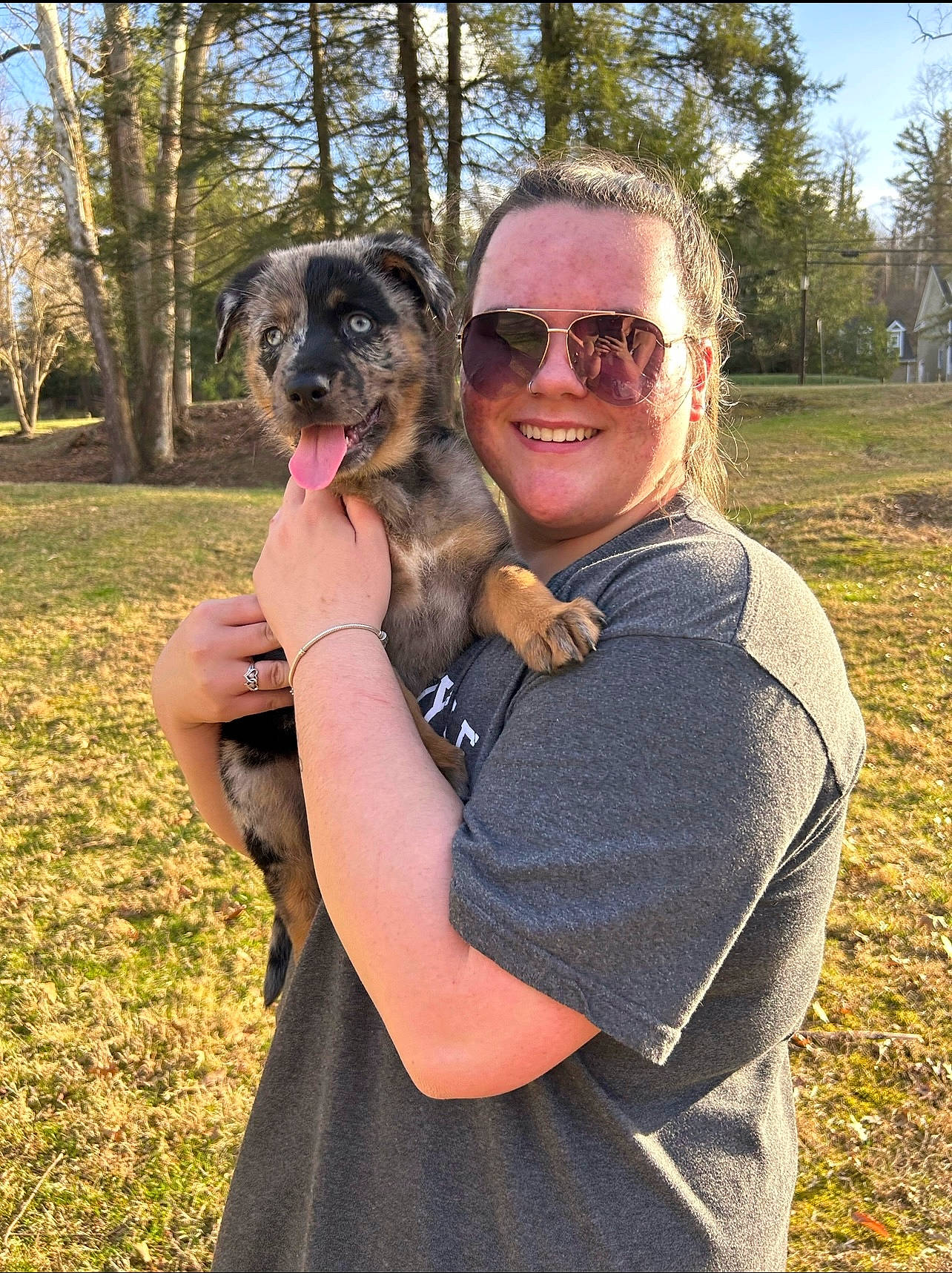 Juno is registered to the contest to win money with this photo: canidae, carnivore, companion_dog, dog, dog_breed, event, eyewear, fawn, fun, gesture, goggles, grass, happy, plant, sky, smile, sporting_group, sunglasses, toy_dog, tree