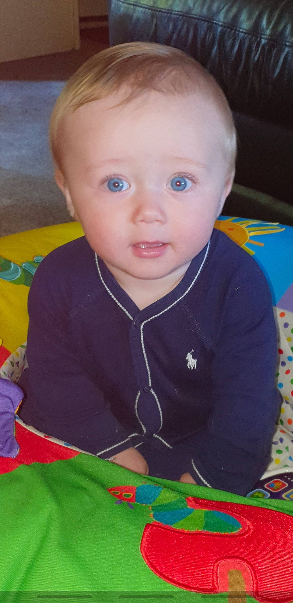 Dalton-lee is registered to the contest to win money with this photo: baby, baby_toddler_clothing, cheek, child, chin, facial_expression, flooring, fun, grass, happy, head, iris, mouth, nose, people, person, product, skin, smile, toddler