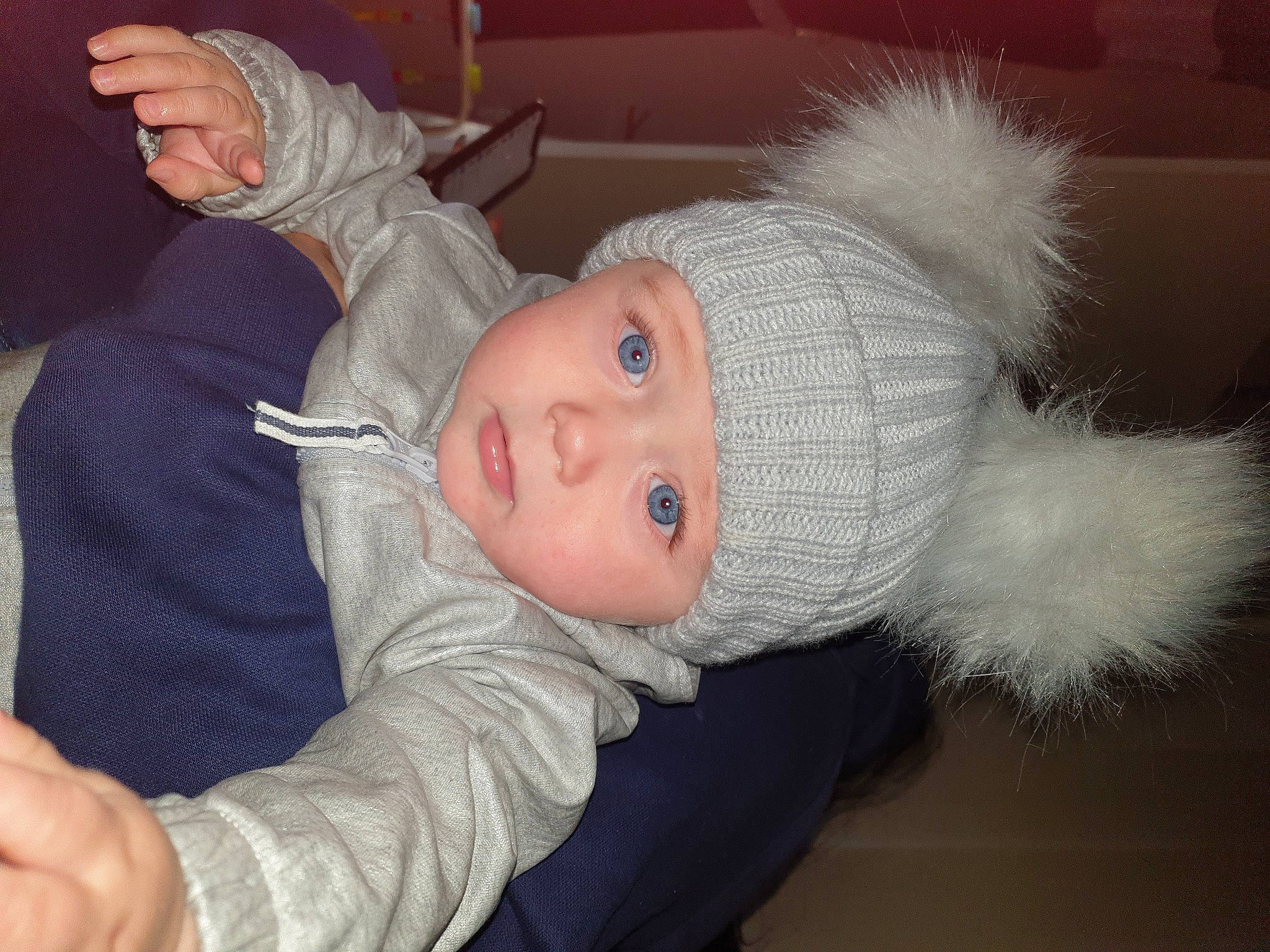 Dalton-lee is registered to the contest to win money with this photo: baby, baby_toddler_clothing, cap, cheek, child, comfort, ear, eye, finger, fur, hand, head, headwear, iris, knit_cap, mammal, nose, person, skin, thumb
