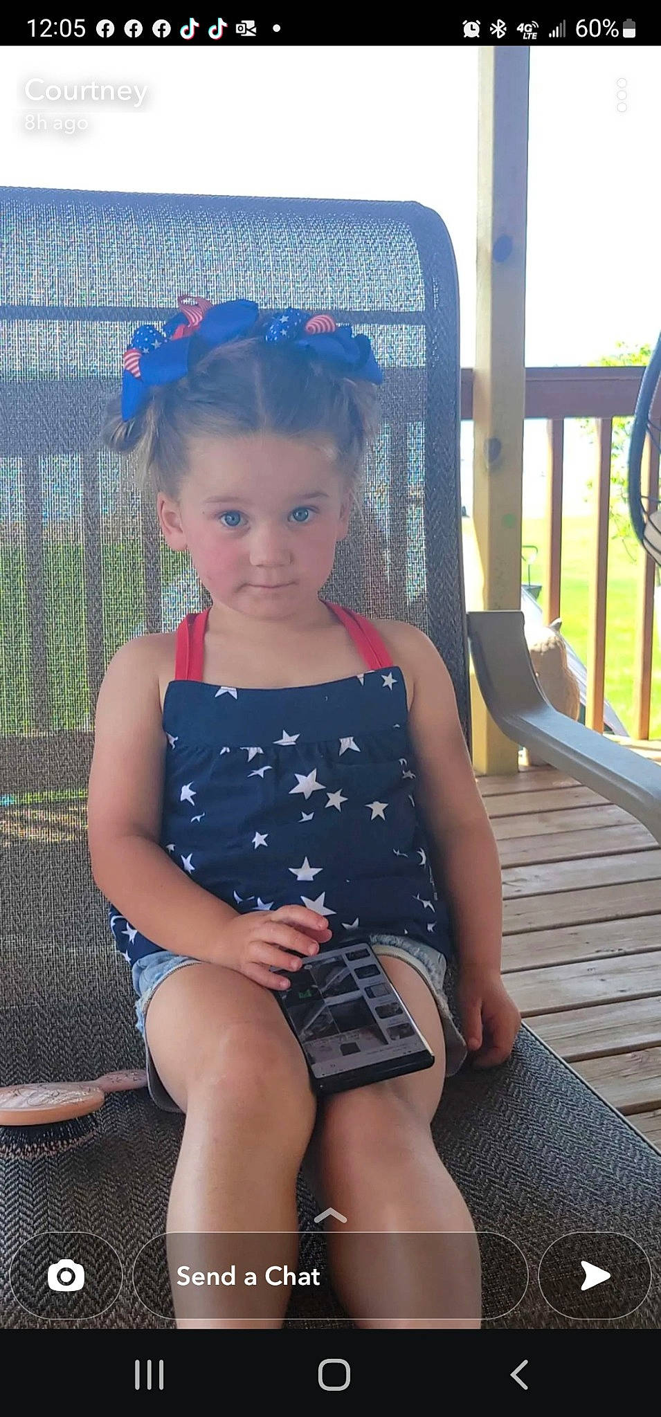 Madilynn joined the competition — help win amazing prizes! baby_toddler_clothing, black_hair, blue, child, day_dress, dress, electric_blue, face, fun, happy, head, human_leg, jewellery, knee, leisure, pattern, person, sitting, summer, thigh