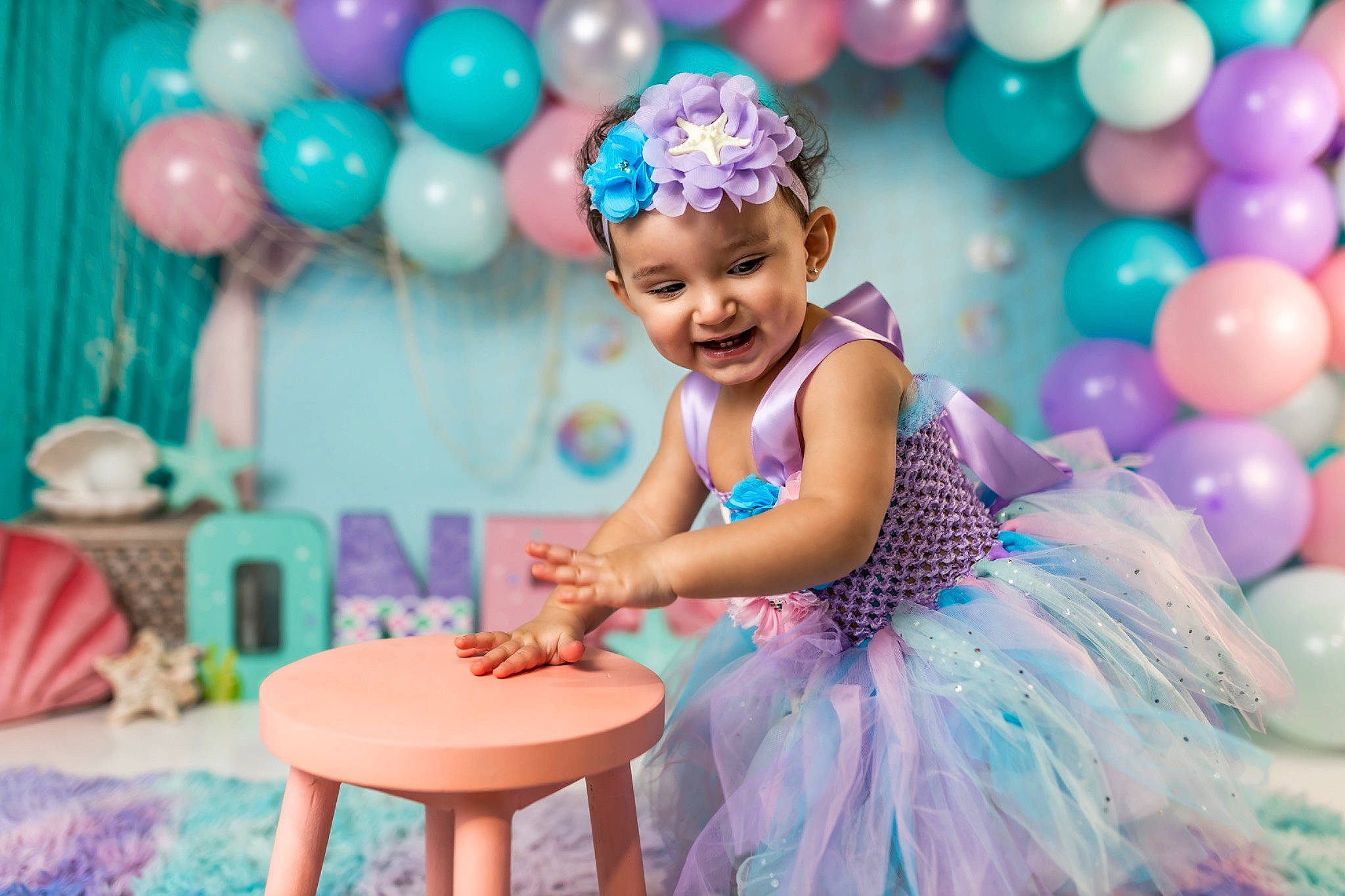 Avaleigh joined the competition — help win amazing prizes! aqua, azure, balloon, blue, child, dress, facial_expression, flash_photography, fun, happy, headpiece, headwear, joy, leisure, magenta, party_supply, people, person, pink, purple