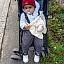 Aaron participe au concours pour gagner de l'argent avec cette photo : toddler, child, stroller, beanie, pacifier, sweater, toy, sidewalk, plants, grass, shoes, socks, outdoor, pavement, expression, clothing, person, casual, winter, walking