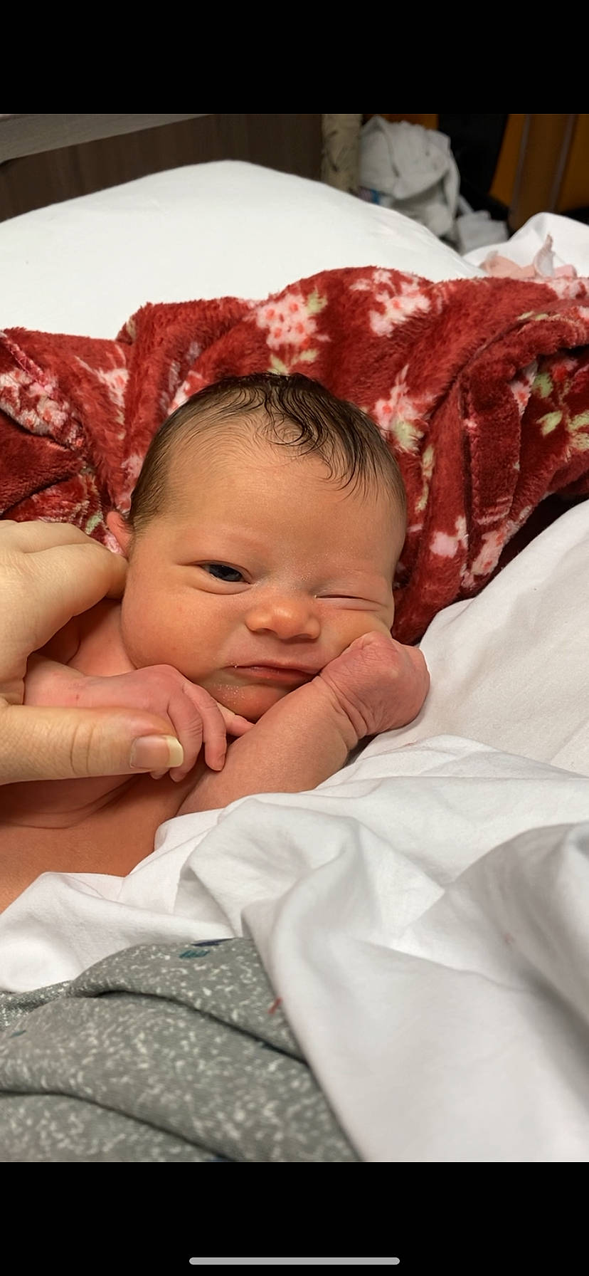 Miley joined the competition — help win amazing prizes! baby, baby_toddler_clothing, bedtime, carmine, cheek, child, chin, comfort, eyelash, face, flesh, gesture, happy, linens, lip, mouth, pattern, person, skin, thumb