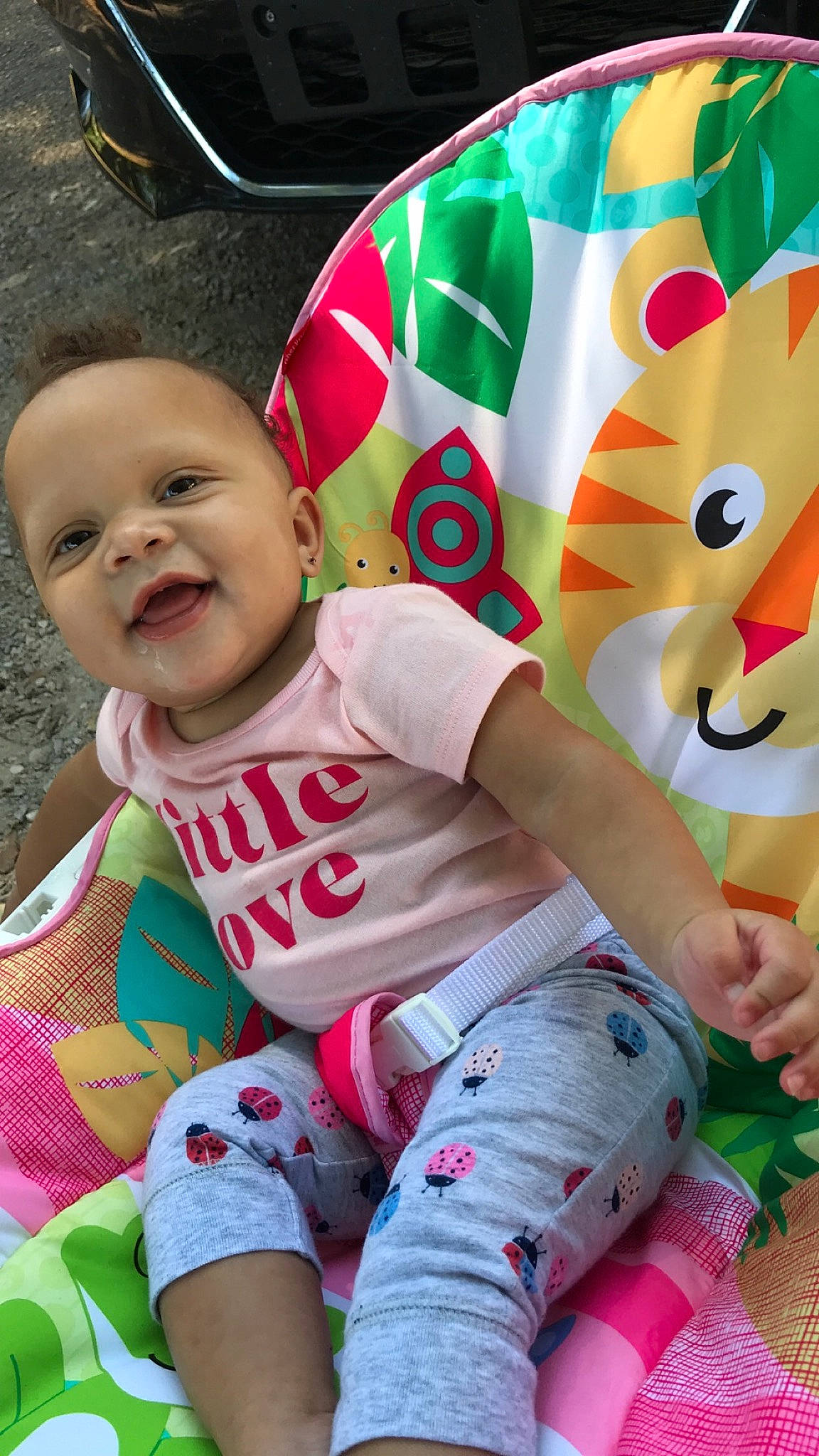 Sophia Grace is registered to the contest to win money with this photo: baby, baby_products, baby_toddler_clothing, child, joy, person, pink, play, product, smile, toddler