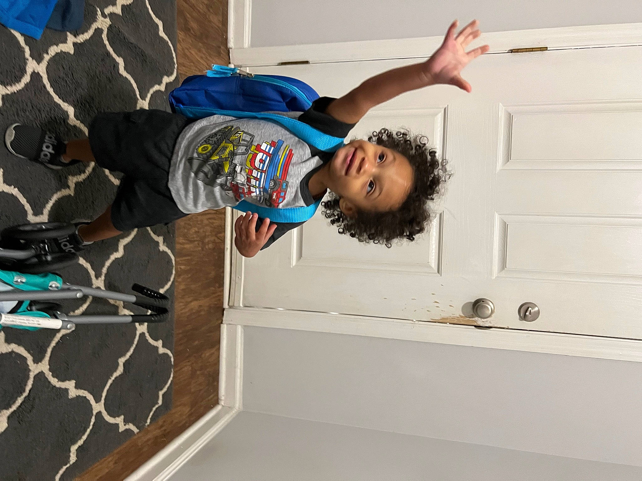 Graysen joined the competition — help win amazing prizes! child, comfort, door, elbow, electric_blue, fun, happy, pattern, person, room, t_shirt, toddler, window, wrist