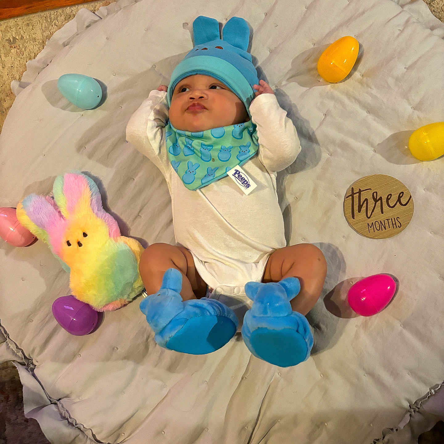 Kaden is registered to the contest to win money with this photo: baby, balloon, bed, bonnet, cap, clothing, cradle, crib, face, food, furniture, glove, hat, head, infantbed, newborn, person, photography, portrait, toy